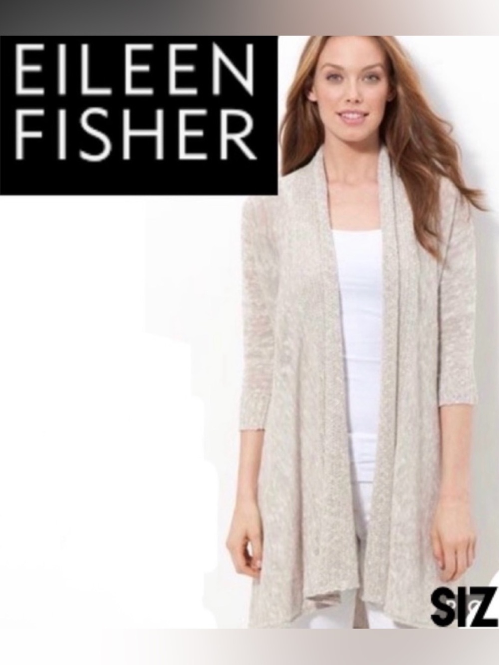 Eileen Fisher Italian Yarn Open-Knit Lightweight Cardigan Cream Beige, Size S